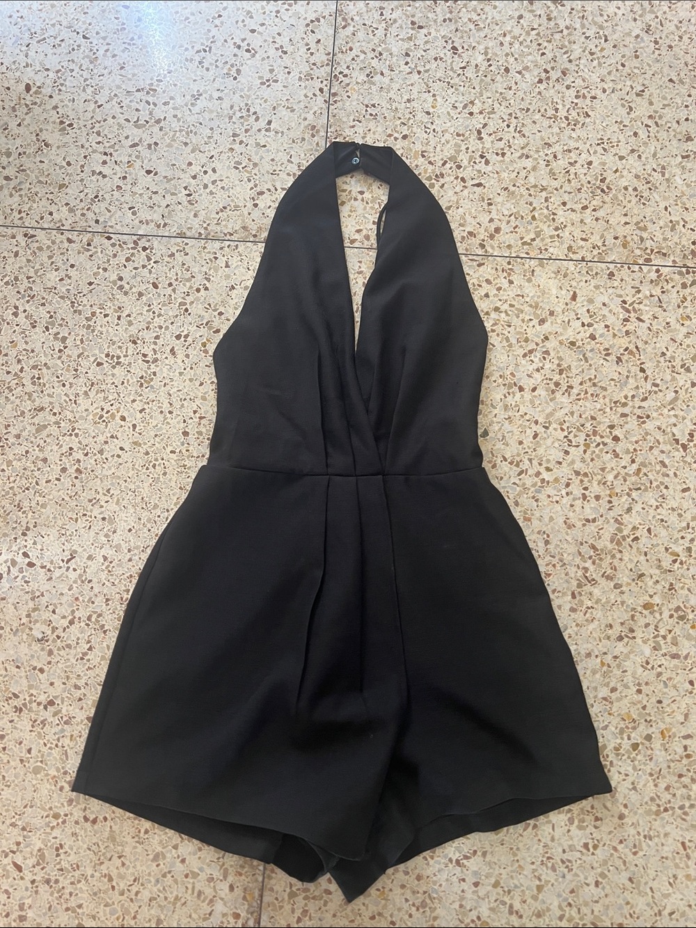 glam Black Halter V-Neck Romper